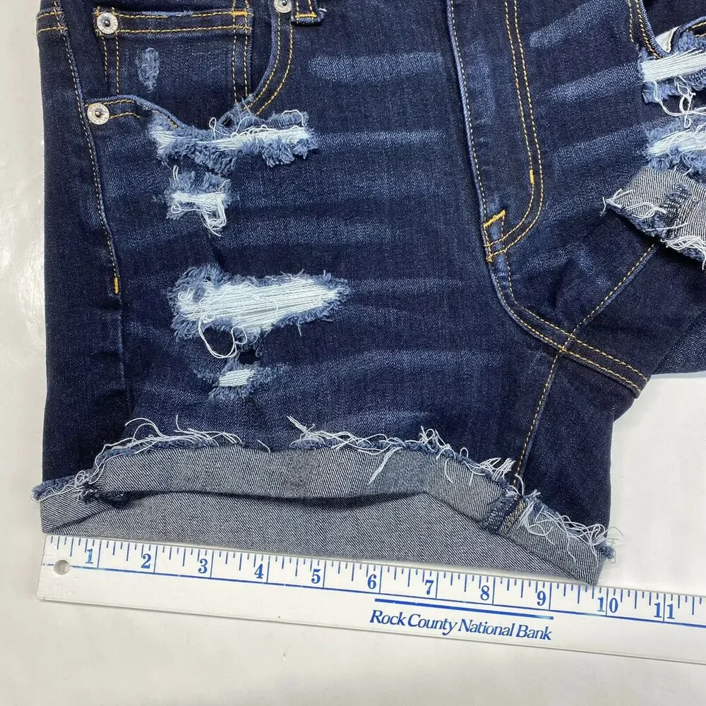 American Eagle Shorts 6 Hi-Rise Shortie 360 Super Stretch Denim Distressed EUC